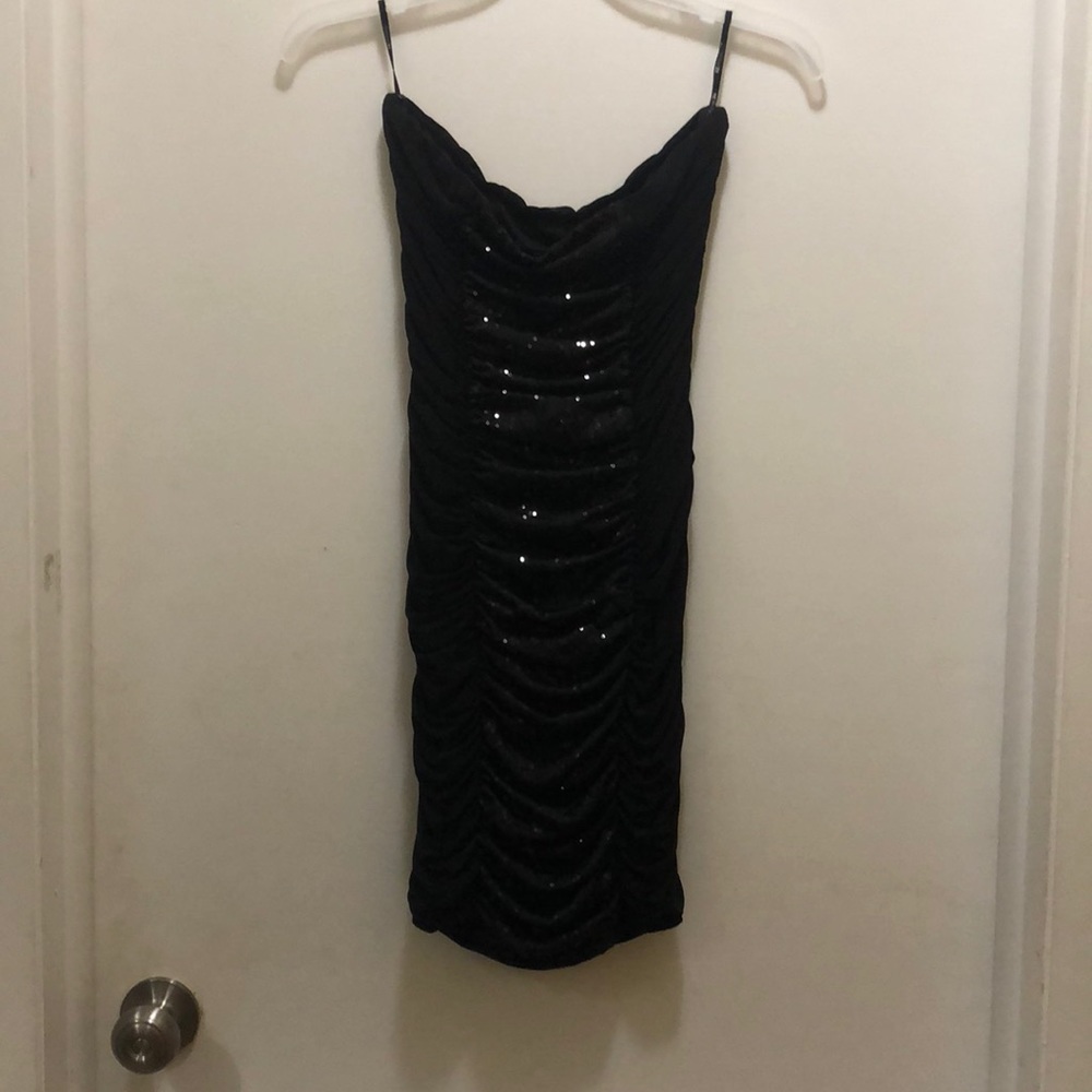 Strapless black sparkly party dress